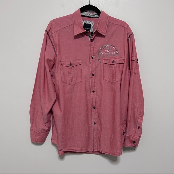 Bonita Men’s XL Long Sleeve Button Up Dress Shirt Red/Salmon yachting Nautical - Picture 2 of 13
